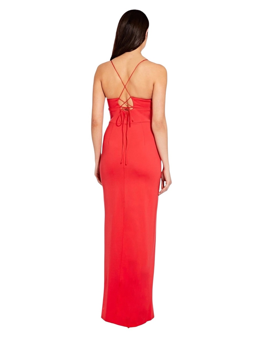 NWT Adrianna Papell Lola Jersey Gown Red V-Neck High Slit Formal Dress Size 12 - Picture 2 of 7